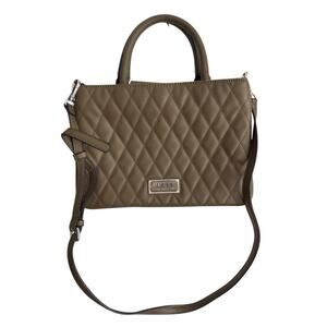 GUESS Quilted Satchel Olive Green Crossbody Bag Structured Top Handle Chic
